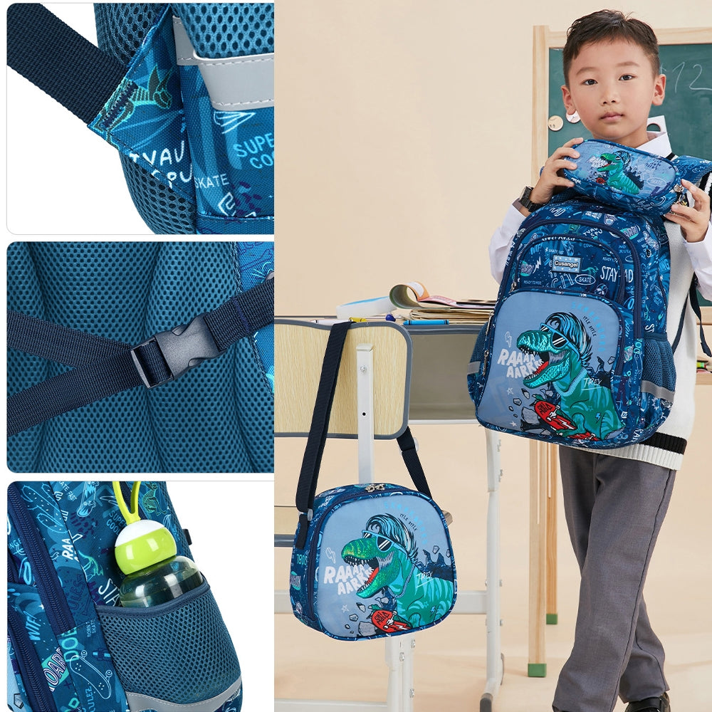 Unique Unicorn & Dinosaur Backpack for Primary School Boys Girls Cute Durable Oxford Bookbag with Shoulder Bag Pencil Case