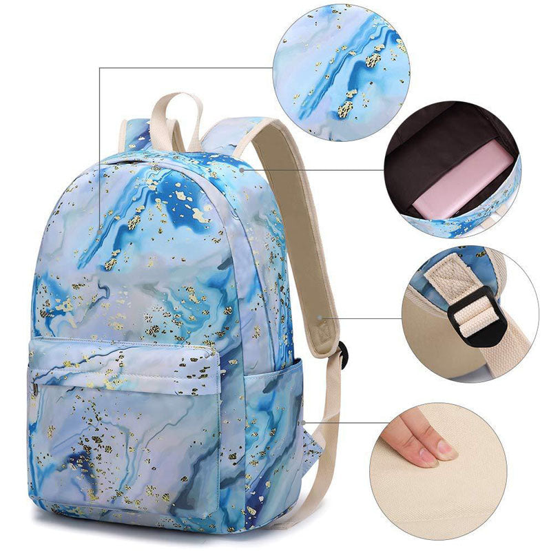 Glitter School Backpack for Teen Girls Laptop Marble College Bookbags