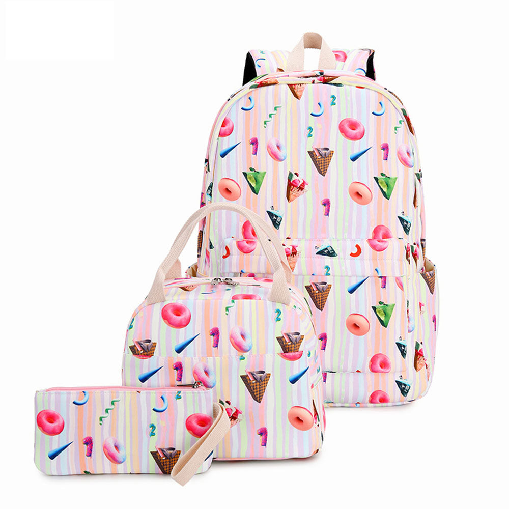 Rainbow Backpack Set for Girls Cute Printing School Bookbag with Lunch Box Pencil Case Top Level