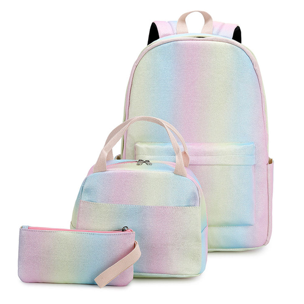 Rainbow Backpack Set for Girls Cute Printing School Bookbag with Lunch Box Pencil Case Top Level