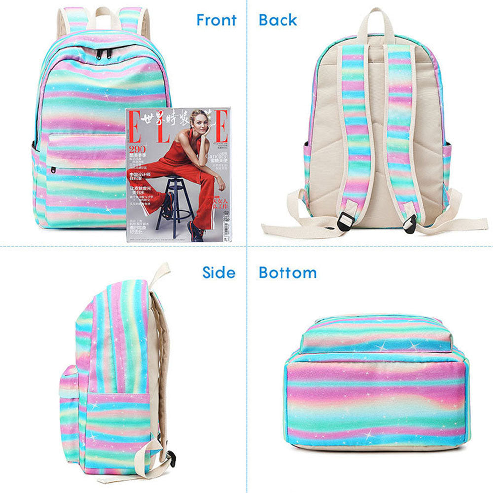 Rainbow Backpack Set for Girls Cute Printing School Bookbag with Lunch Box Pencil Case Top Level