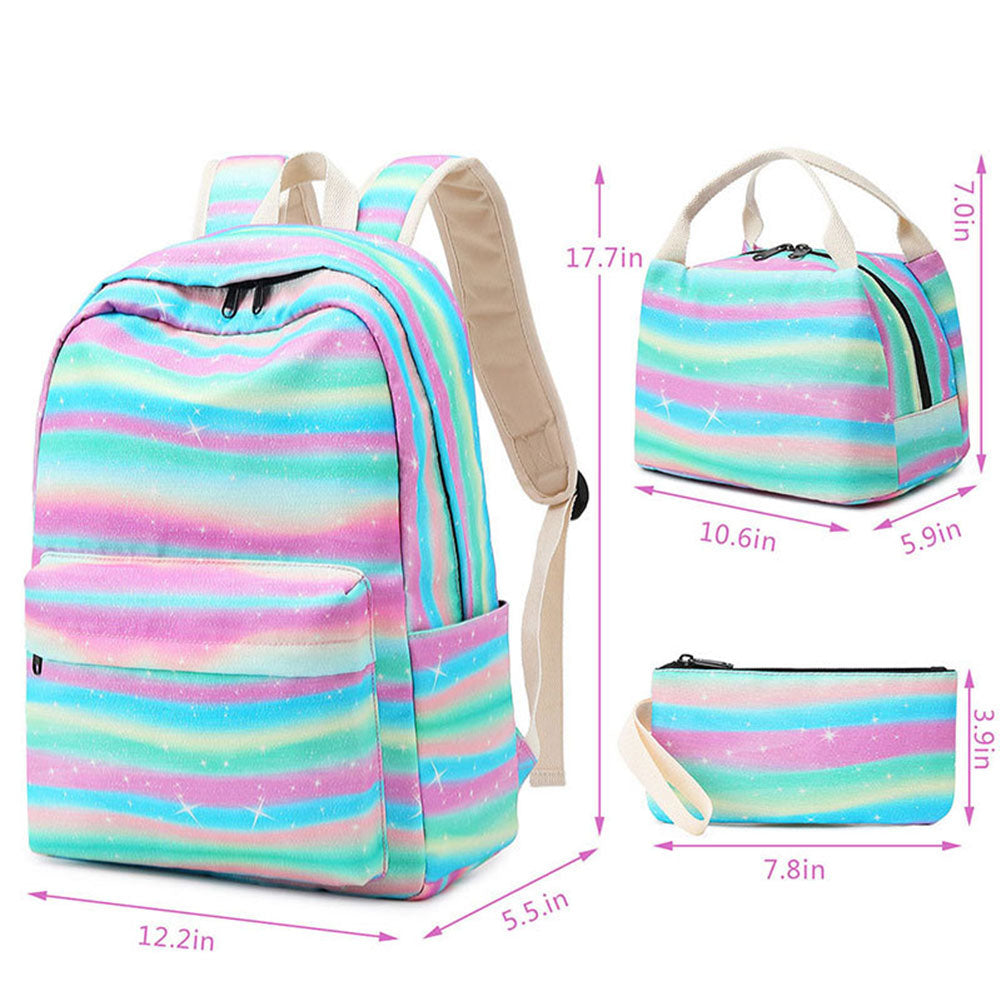 Rainbow Backpack Set for Girls Cute Printing School Bookbag with Lunch Box Pencil Case Top Level