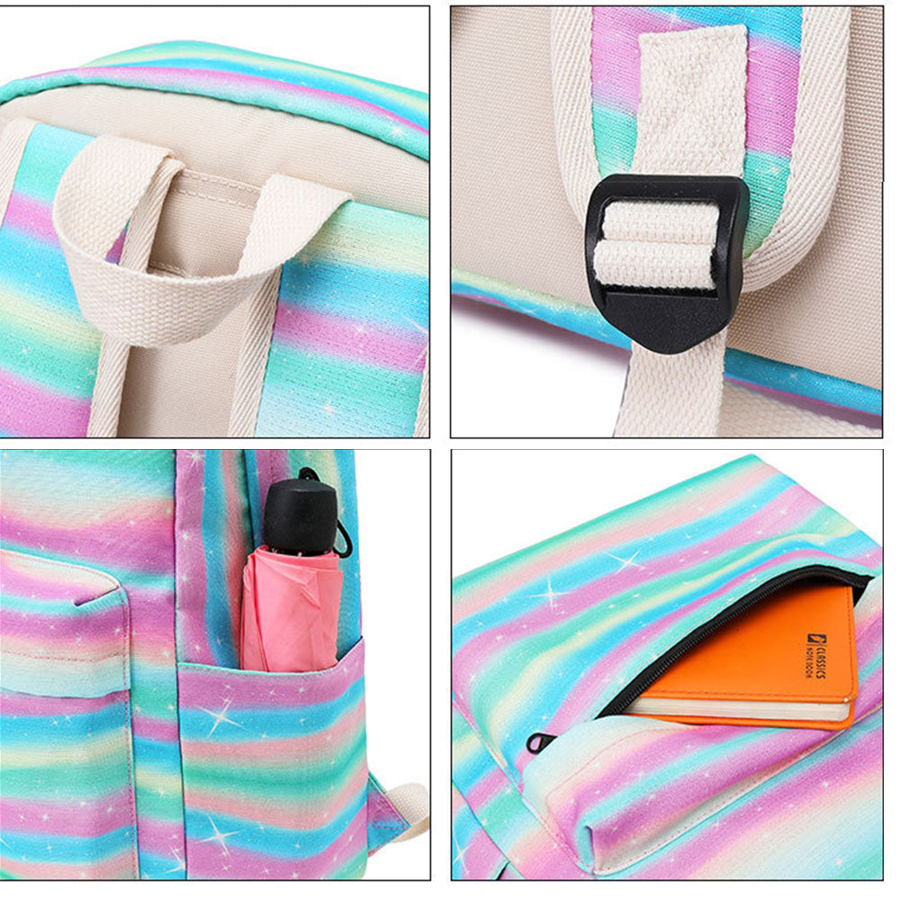 Rainbow Backpack Set for Girls Cute Printing School Bookbag with Lunch Box Pencil Case Top Level