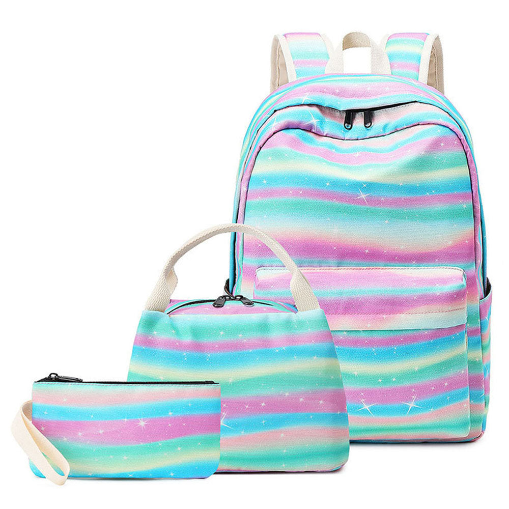 Rainbow Backpack Set for Girls Cute Printing School Bookbag with Lunch Box Pencil Case Top Level