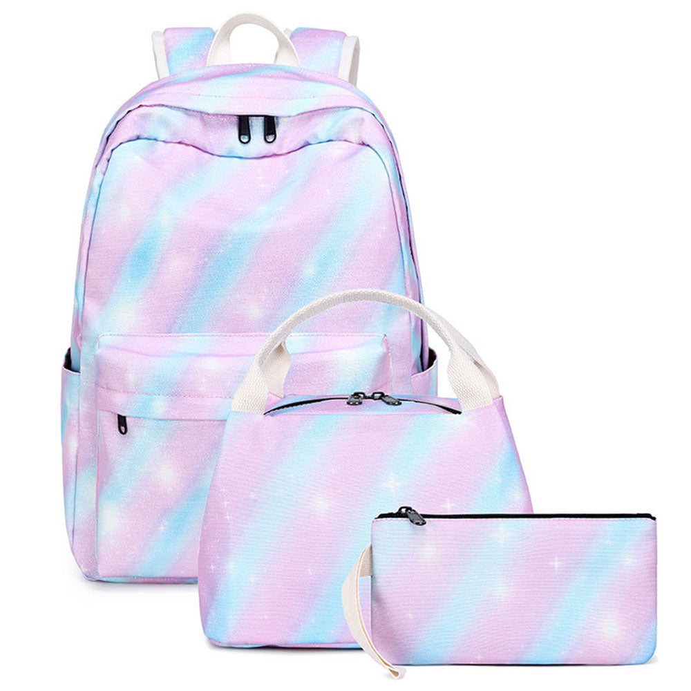 Rainbow Backpack Set for Girls Cute Printing School Bookbag with Lunch Box Pencil Case Top Level