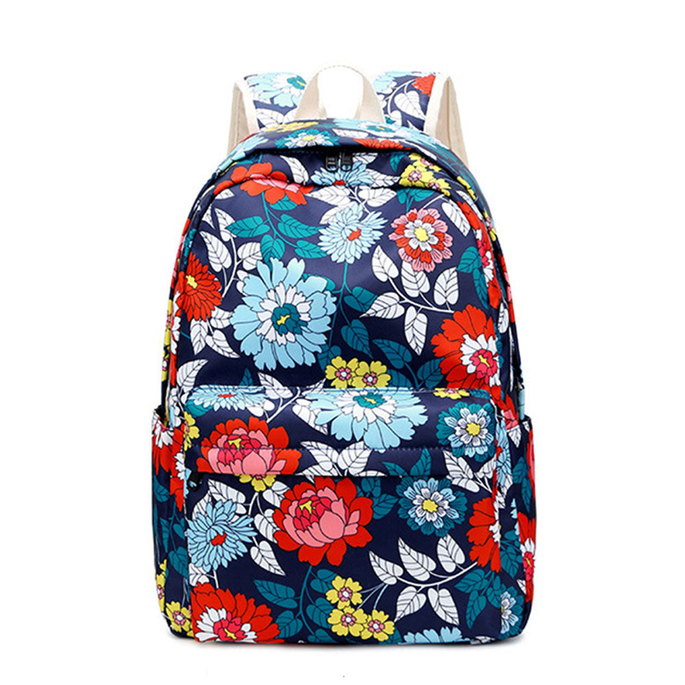 Nylon Backpack Set 3 Pieces Floral Backpack Schoolbag Girl Waterproof Travel Bag with Lunch Bag