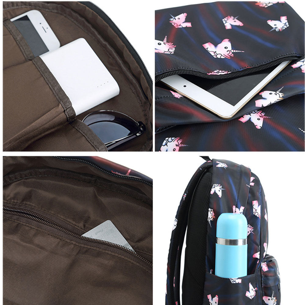 Unique Unicorn School Backpack Set for Teens Casual Travel Daypack Lightweight Schoolbag with Lunch Bag