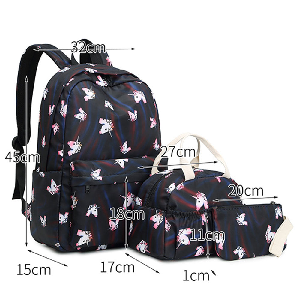 Unique Unicorn School Backpack Set for Teens Casual Travel Daypack Lightweight Schoolbag with Lunch Bag