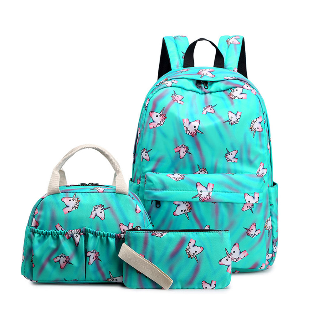 Unique Unicorn School Backpack Set for Teens Casual Travel Daypack Lightweight Schoolbag with Lunch Bag