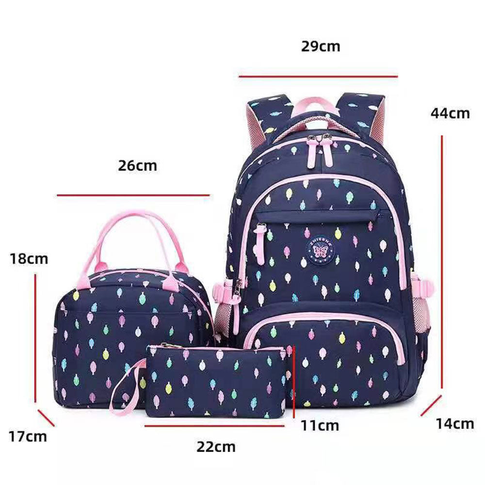 3 Pieces Nylon Backpack Set for Teen Girls Bookbag with Lunch Box Waterproof Schoolbag