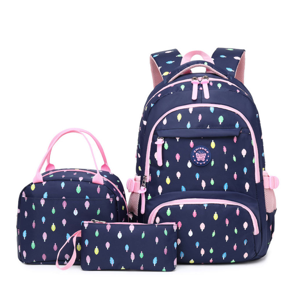 3 Pieces Nylon Backpack Set for Teen Girls Bookbag with Lunch Box Waterproof Schoolbag