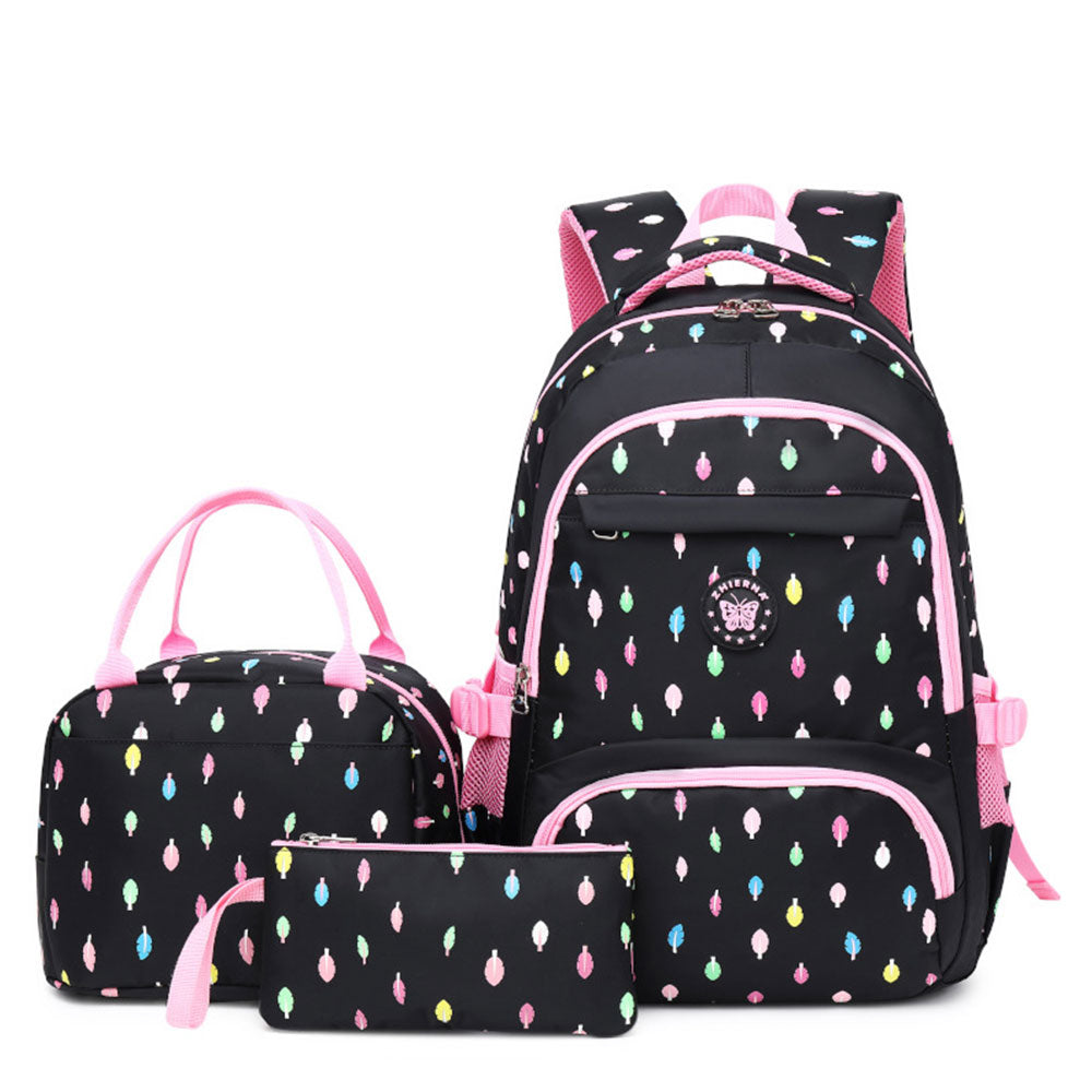 3 Pieces Nylon Backpack Set for Teen Girls Bookbag with Lunch Box Waterproof Schoolbag