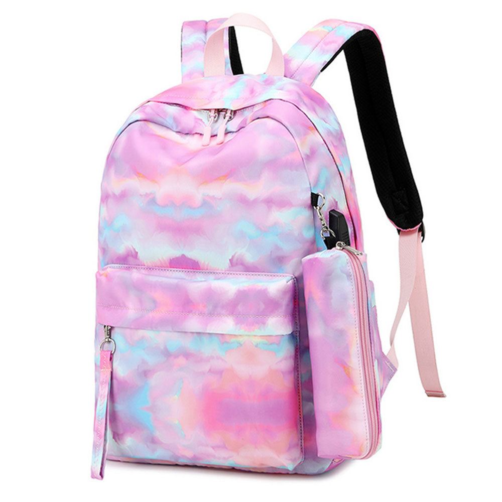 Fashion Printing Backpack with USB Charger Girls School Bookbag for Middle School High School Pink/Black/Blue