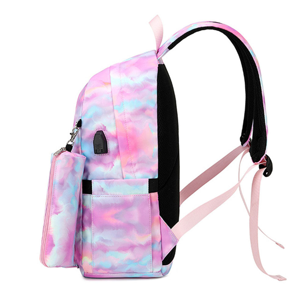 Fashion Printing Backpack with USB Charger Girls School Bookbag for Middle School High School Pink/Black/Blue