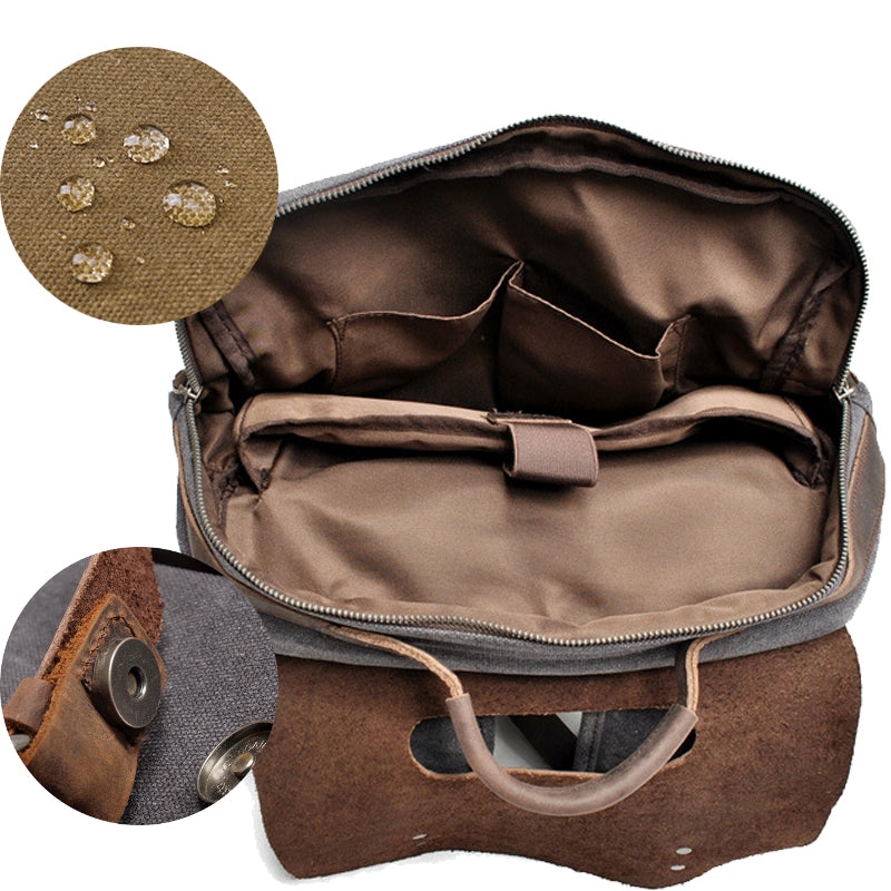 Retro Leather & Canvas Backpack 20L