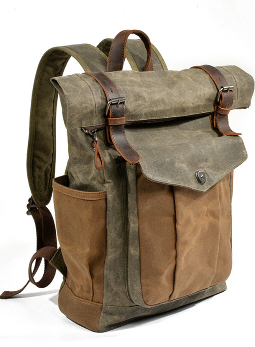 Roll Top Waxed Canvas Backpack Vintage for Men