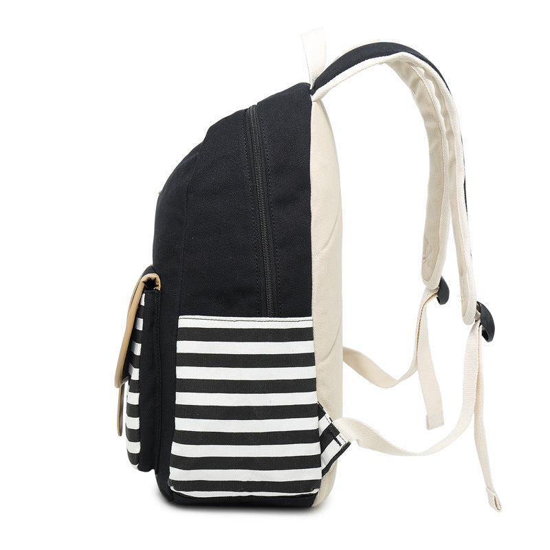 Hiqh Quality Bookbag for School Korean Style Stripe Simple Canvas Backpack Set with Crossbody Bag Pencil Case