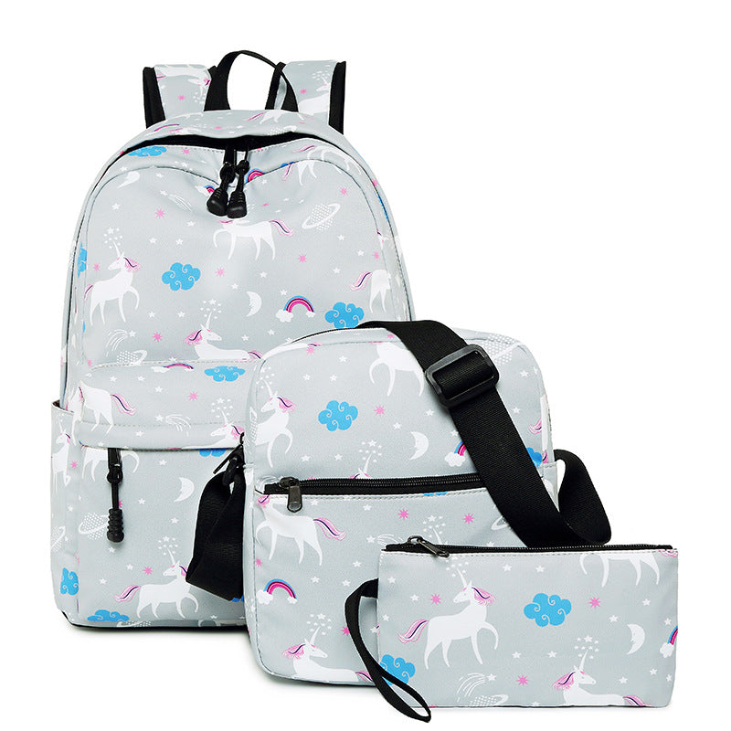 Unique Unicorn Backpack Set Three-piece Package Waterproof Bookbag for High School