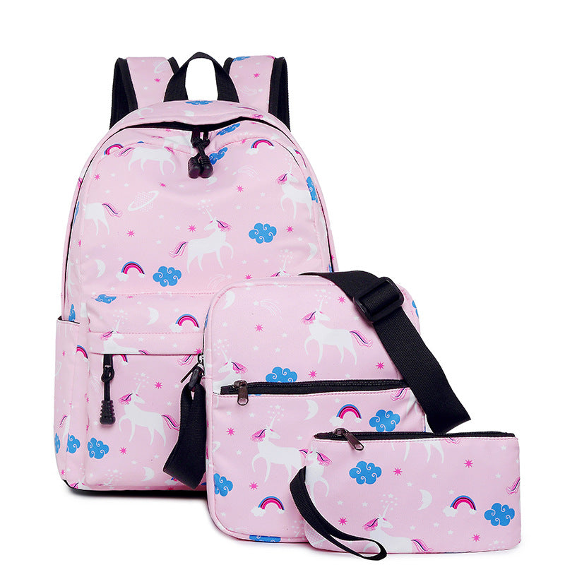 Unique Unicorn Backpack Set Three-piece Package Waterproof Bookbag for High School