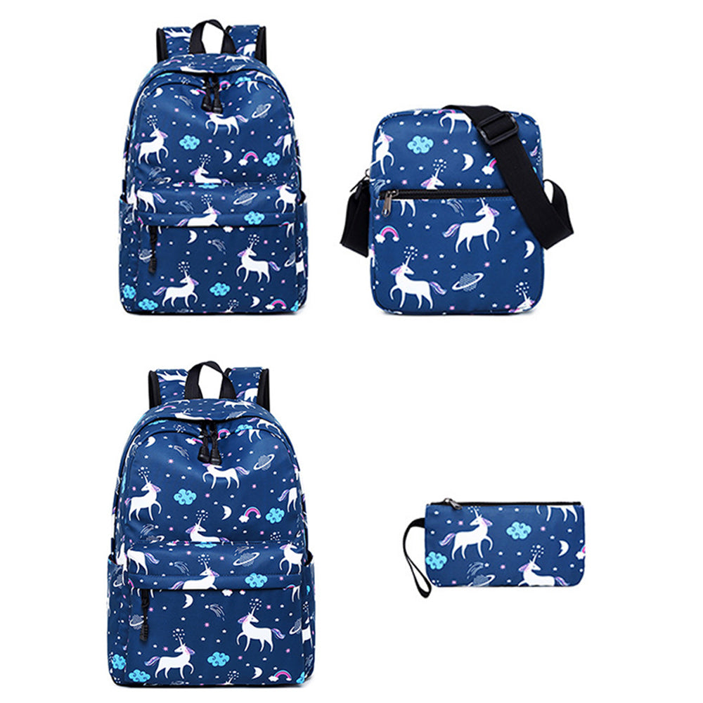 Unique Unicorn Backpack Set Three-piece Package Waterproof Bookbag for High School