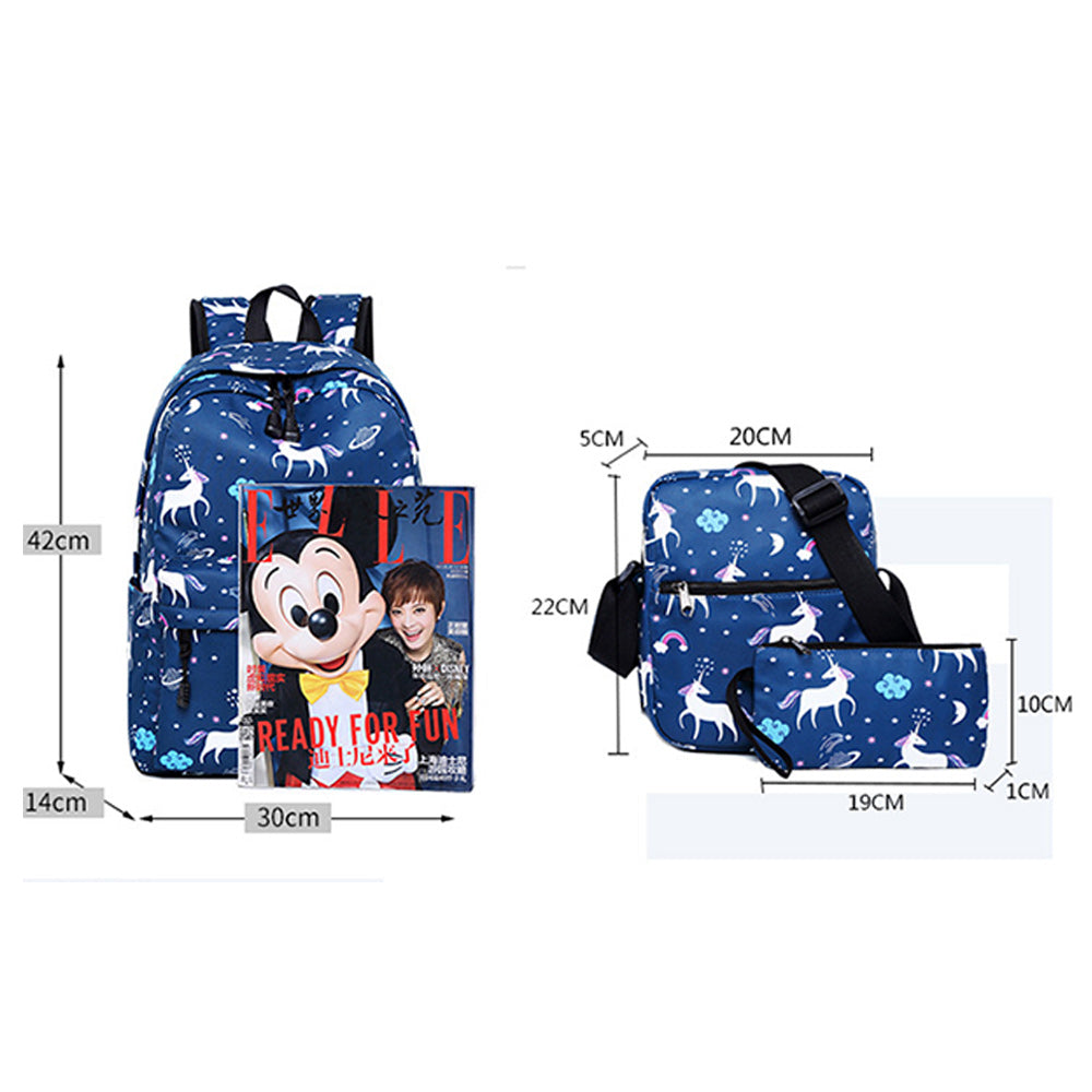 Unique Unicorn Backpack Set Three-piece Package Waterproof Bookbag for High School