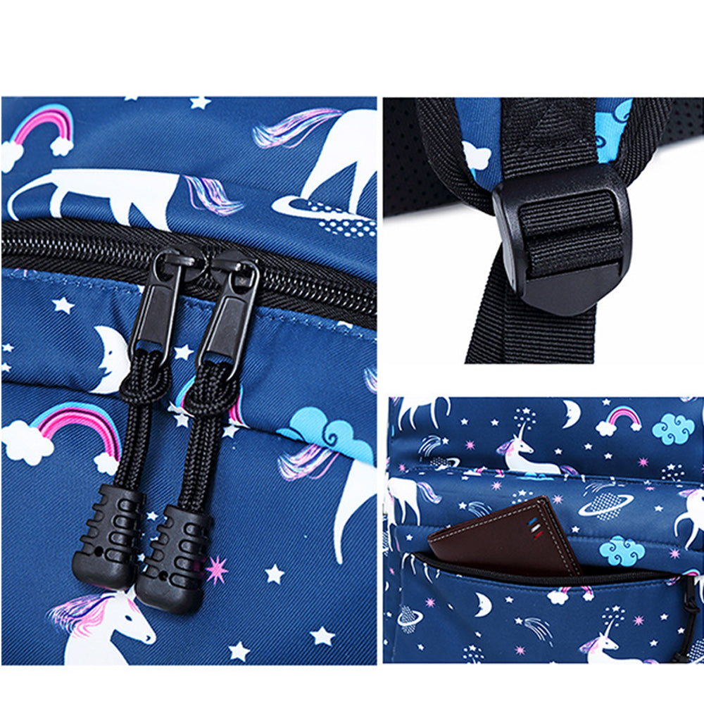 Unique Unicorn Backpack Set Three-piece Package Waterproof Bookbag for High School