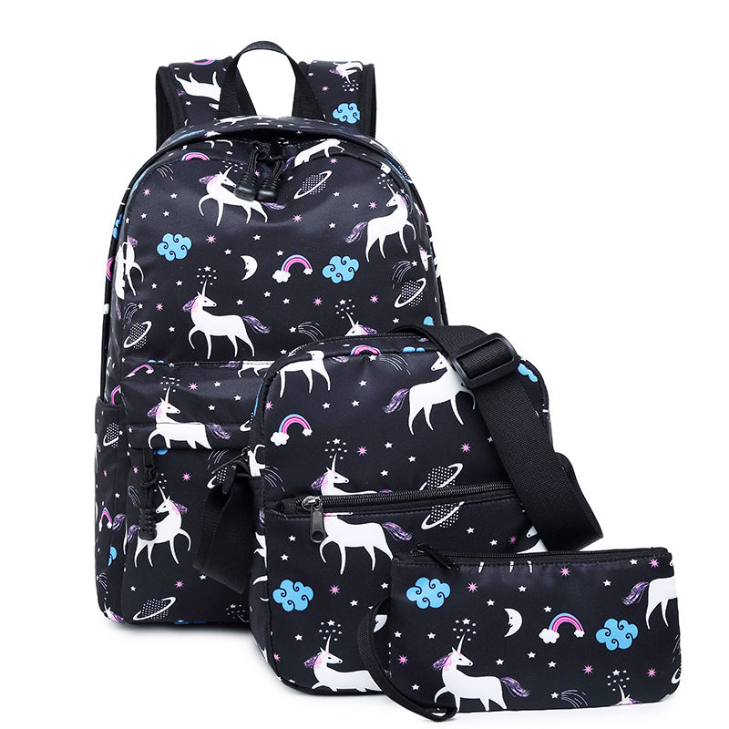 Unique Unicorn Backpack Set Three-piece Package Waterproof Bookbag for High School