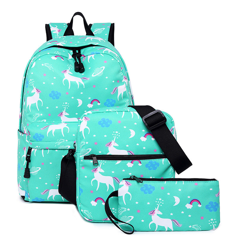 Unique Unicorn Backpack Set Three-piece Package Waterproof Bookbag for High School