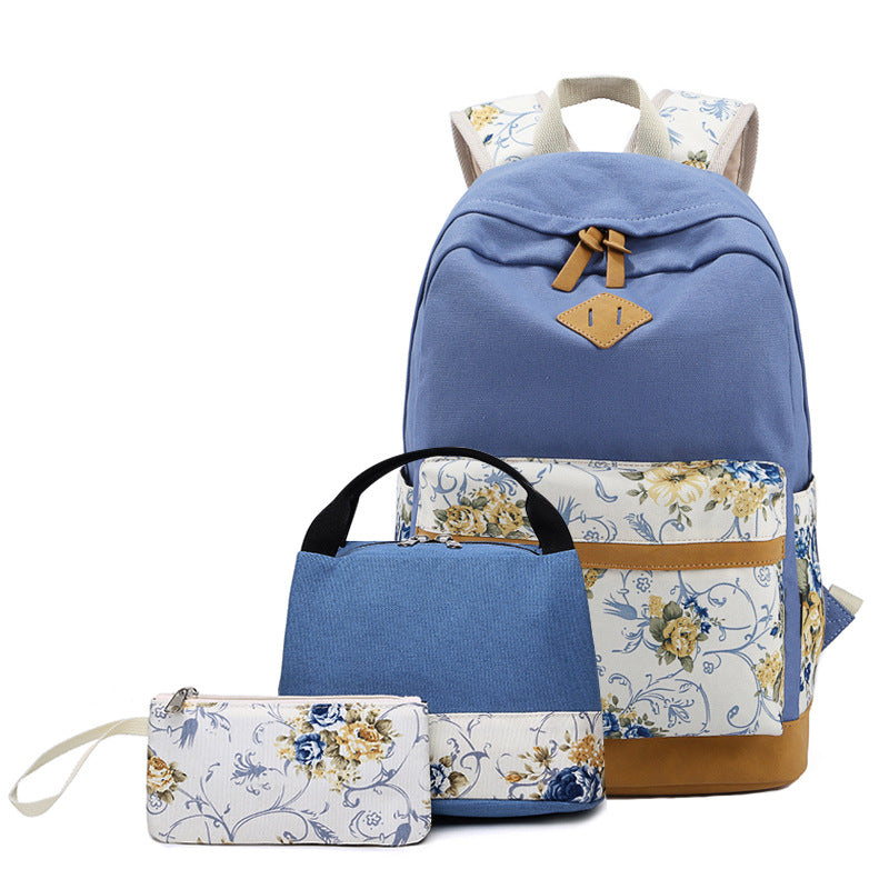 Girls Backpack For School Teens Floral Backpack Sets Canvas College Bookbag with Lunch Bag Pencil Case