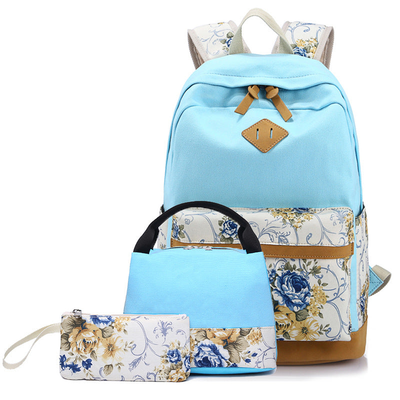 Girls Backpack For School Teens Floral Backpack Sets Canvas College Bookbag with Lunch Bag Pencil Case