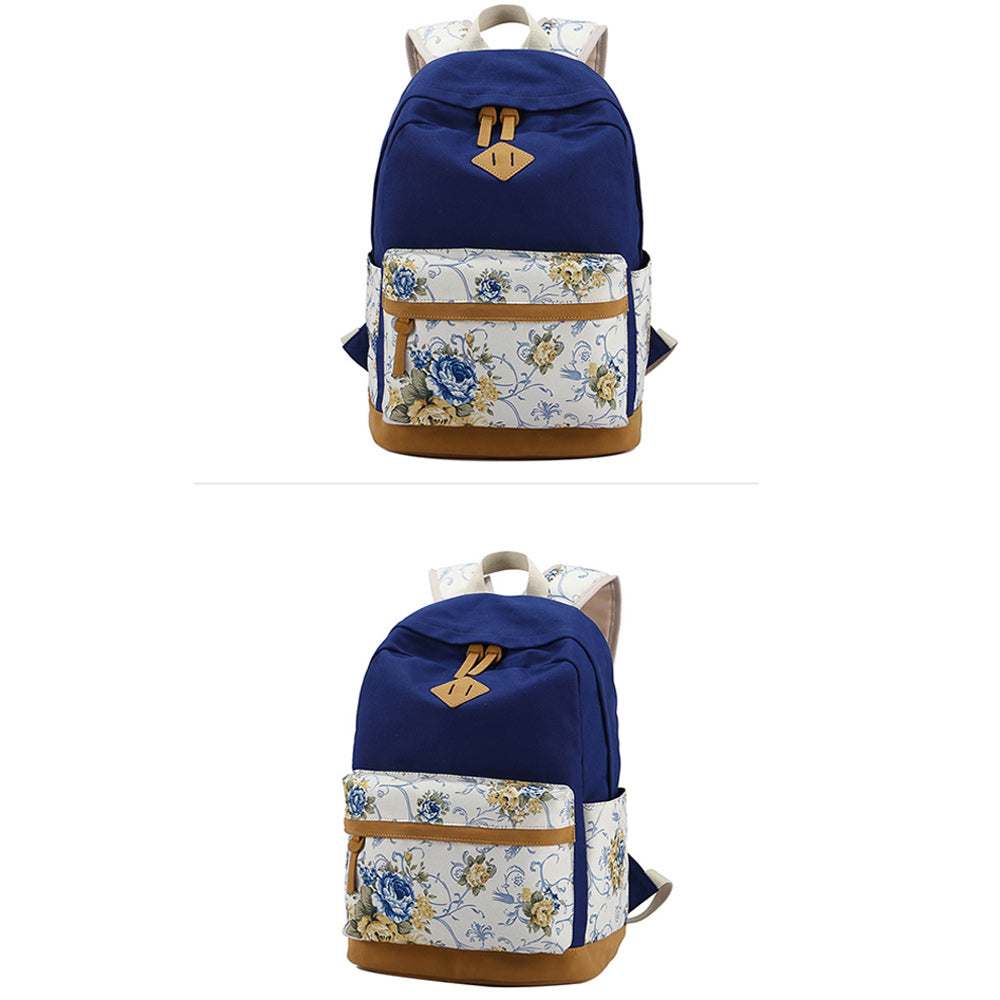 Girls Backpack For School Teens Floral Backpack Sets Canvas College Bookbag with Lunch Bag Pencil Case