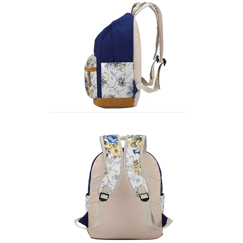 Girls Backpack For School Teens Floral Backpack Sets Canvas College Bookbag with Lunch Bag Pencil Case