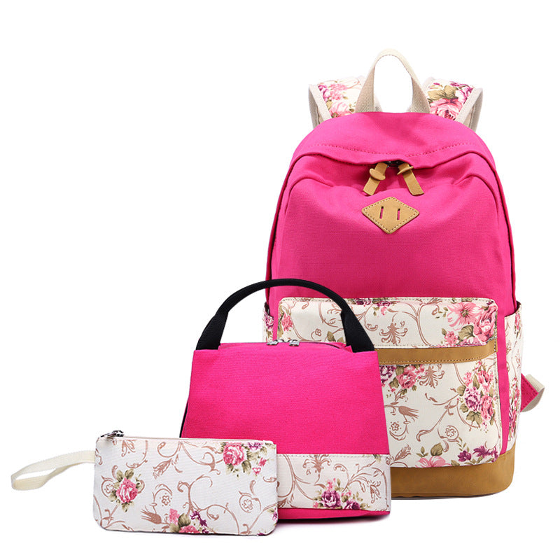 Girls Backpack For School Teens Floral Backpack Sets Canvas College Bookbag with Lunch Bag Pencil Case