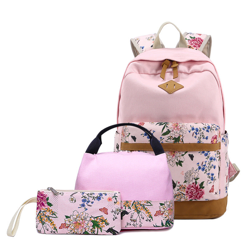 Girls Backpack For School Teens Floral Backpack Sets Canvas College Bookbag with Lunch Bag Pencil Case