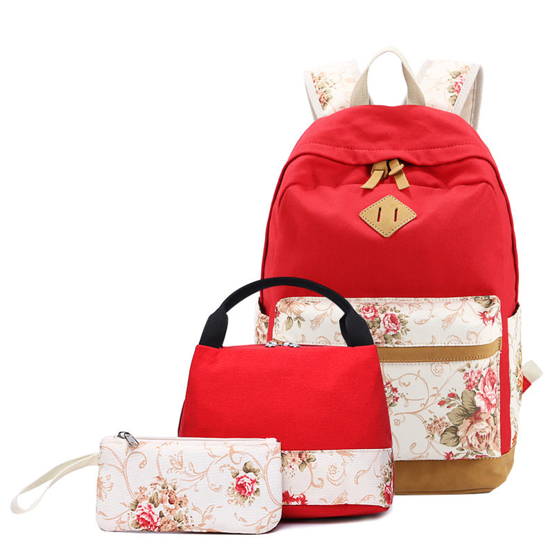 Girls Backpack For School Teens Floral Backpack Sets Canvas College Bookbag with Lunch Bag Pencil Case