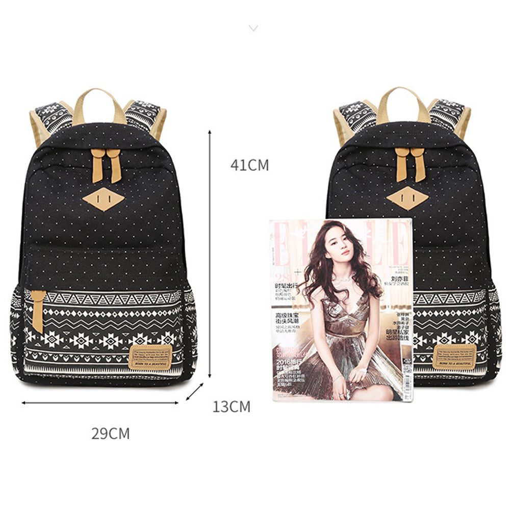 Dot Prints 3 pieces/set Casual Backpack for School Canvas Schoolbag Lunch Bag and Pencil Case