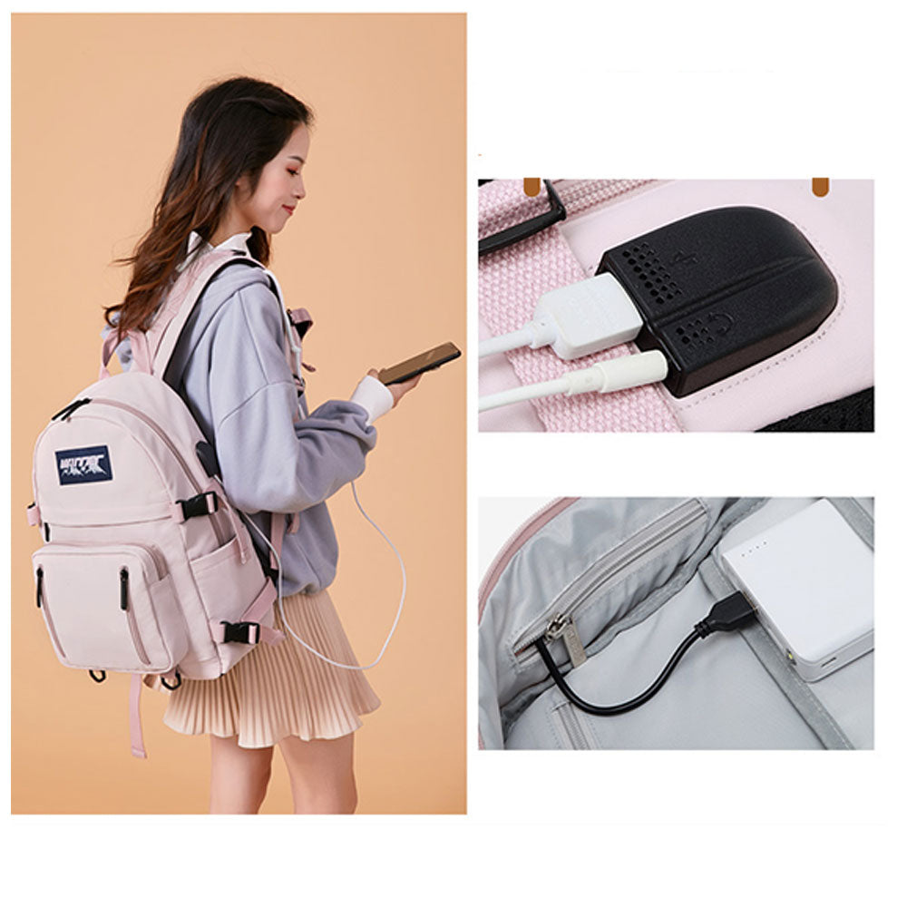 Girls Leisure School Bag Backpack Waterproof Backpack Purse with USB Charge Port