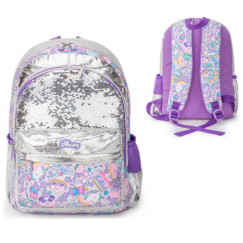 Sequin Backpack Cartoon Printed Bookbag Student Satchel For Girls