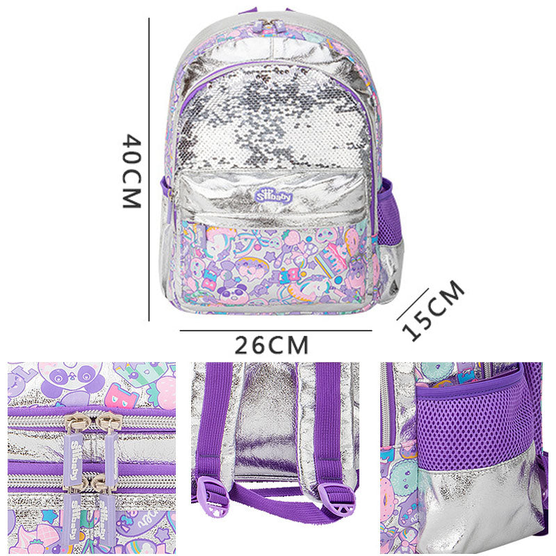 Sequin Backpack Cartoon Printed Bookbag Student Satchel For Girls