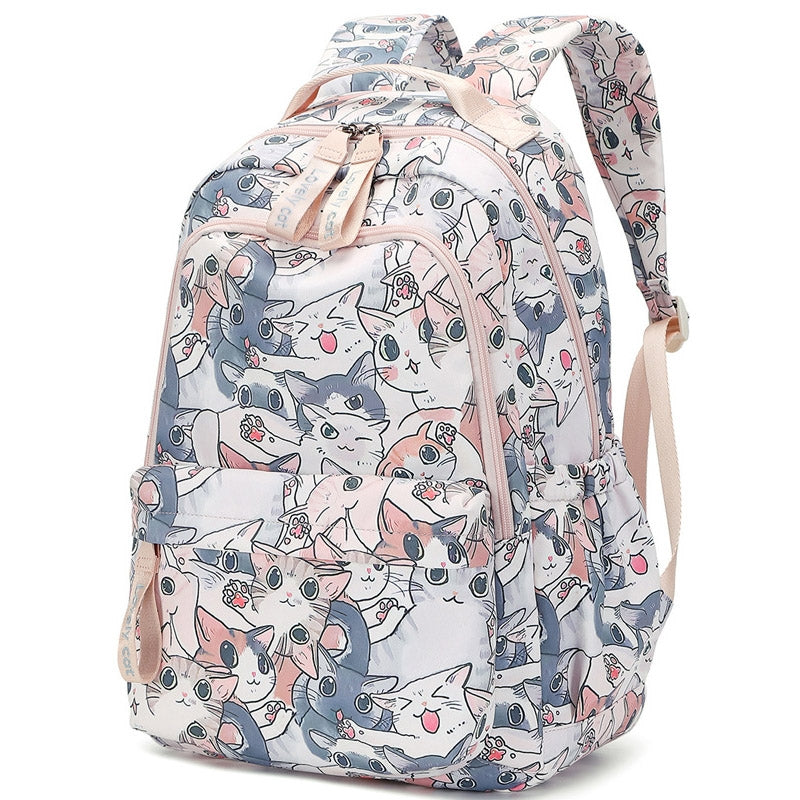 Cartoon Cat Pattern Backpack Girls Student Anti-theft Schoolbag