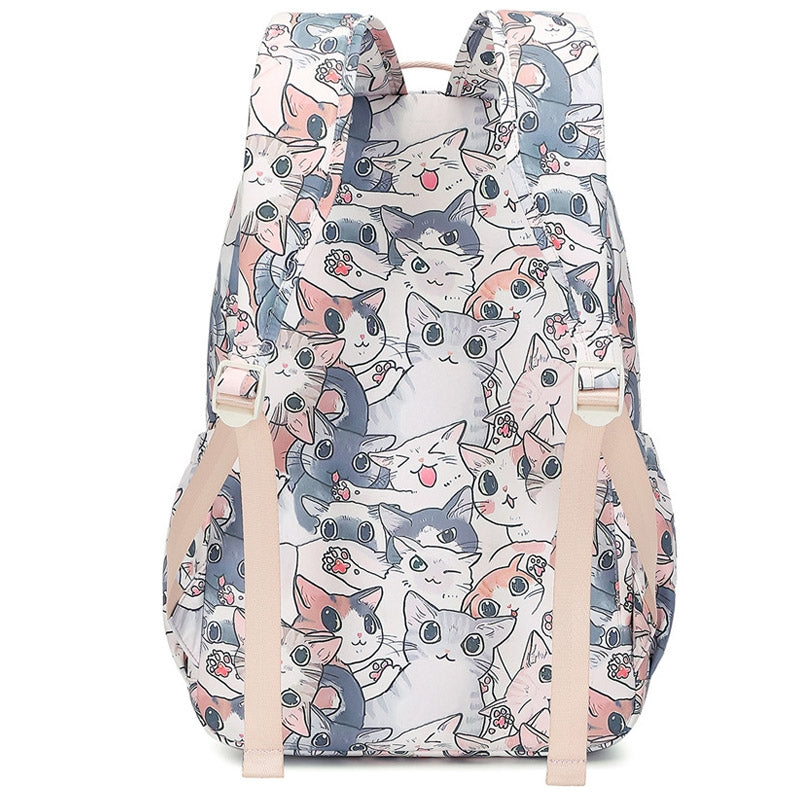 Cartoon Cat Pattern Backpack Girls Student Anti-theft Schoolbag