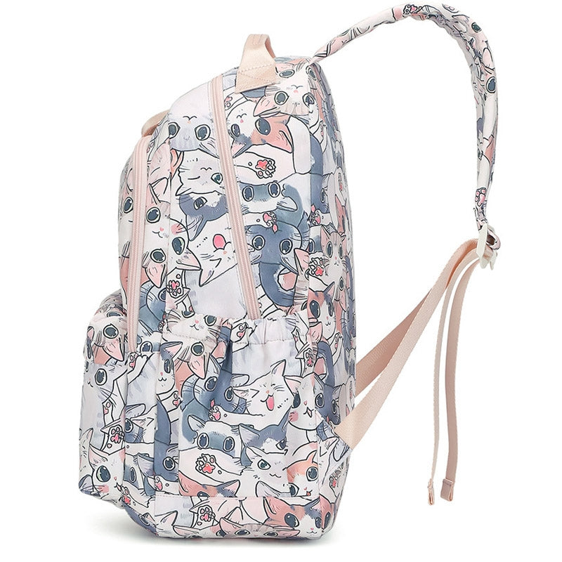 Cartoon Cat Pattern Backpack Girls Student Anti-theft Schoolbag