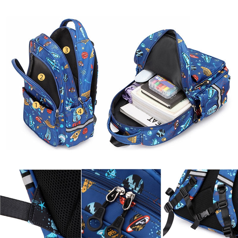 Primary School Bag Spaceship Rocket Pattern Student Backpack For Girls Boys