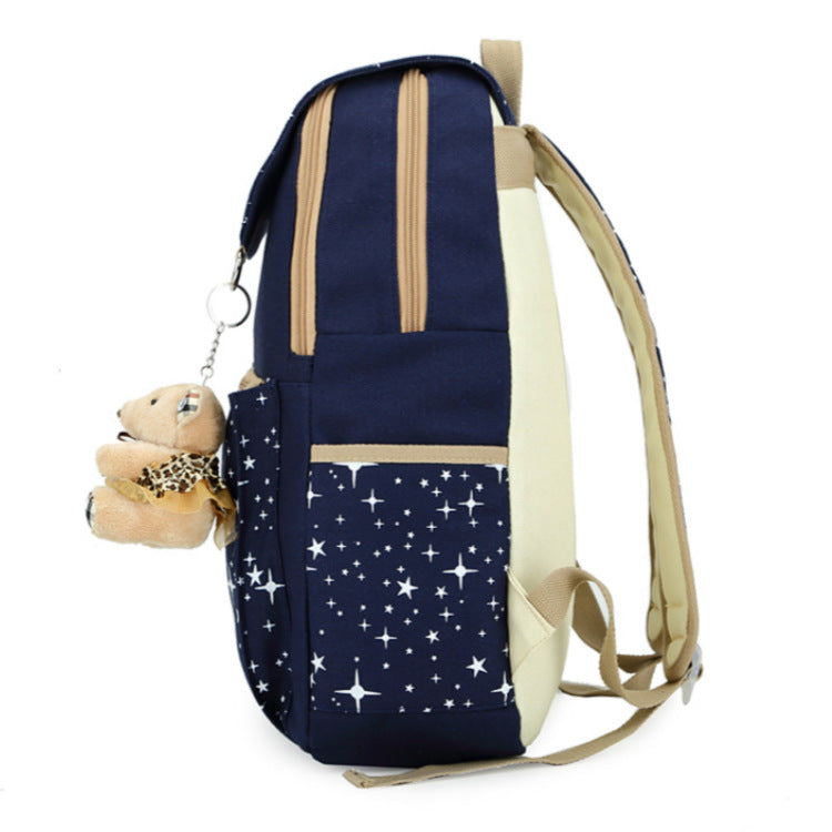 Star Printing Backpack Set Canvas Handbag Book Bag For School Travel