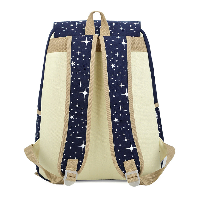 Star Printing Backpack Set Canvas Handbag Book Bag For School Travel