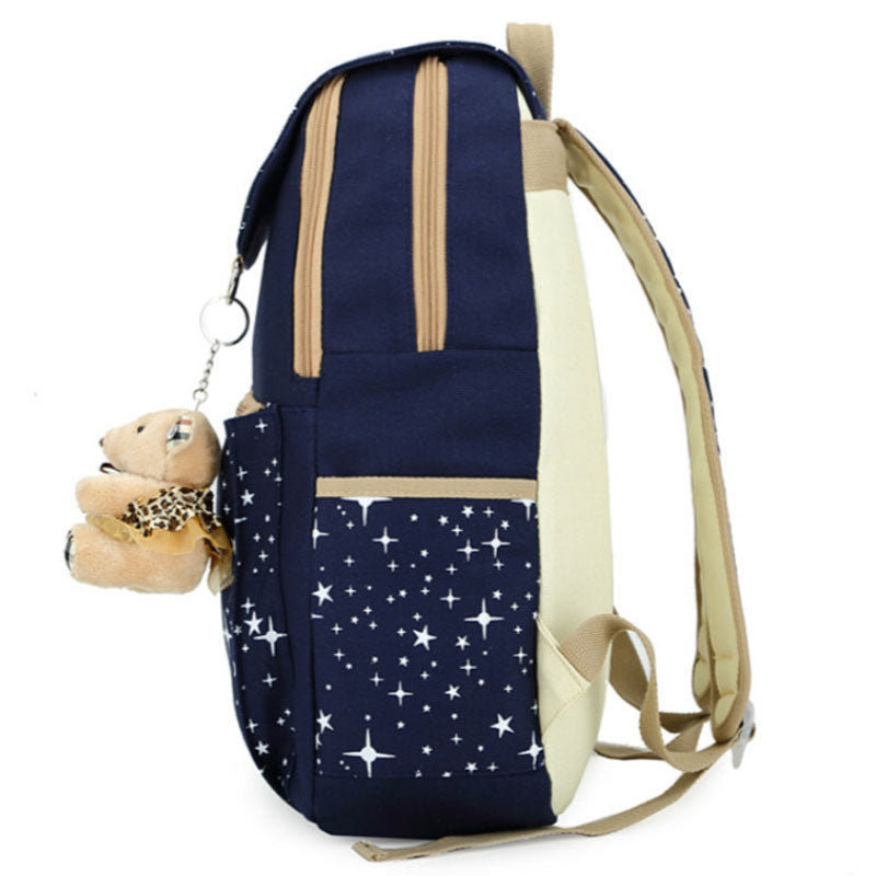 Star Printing Backpack Set Canvas Handbag Book Bag For School Travel