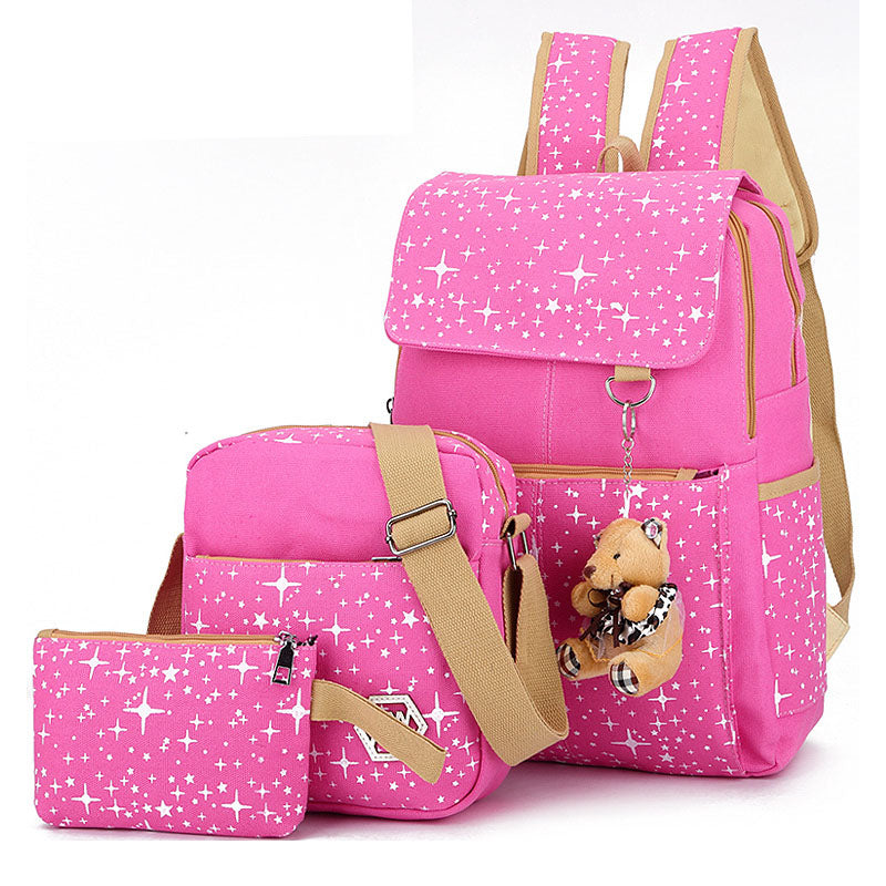 Star Printing Backpack Set Canvas Handbag Book Bag For School Travel