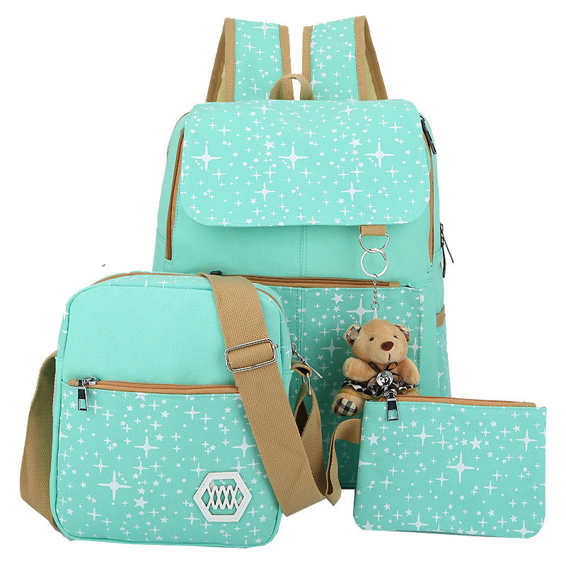 Star Printing Backpack Set Canvas Handbag Book Bag For School Travel