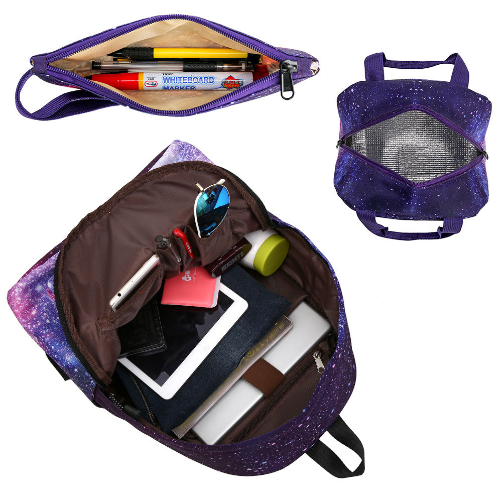 Galaxy Prints School Backpack Set Lunch Bag & Pencil Case Top Level