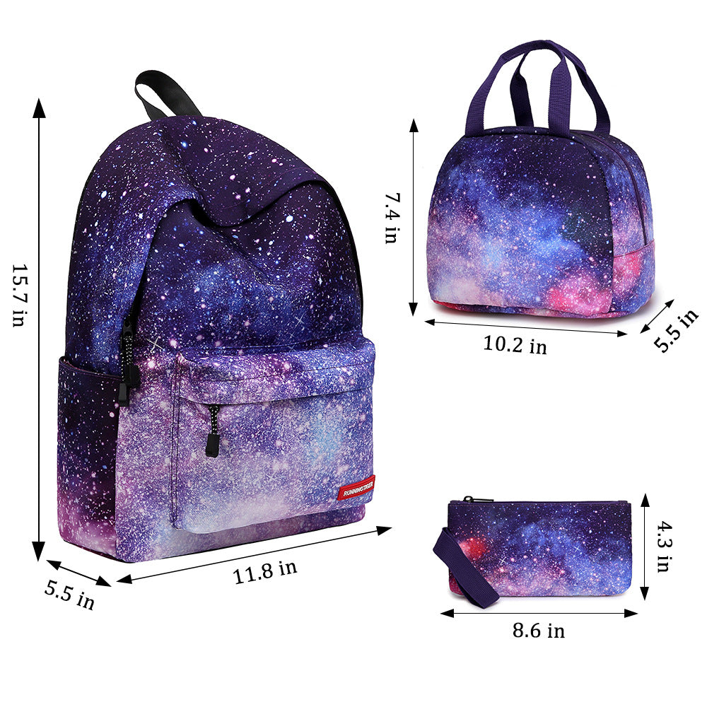 Galaxy Prints School Backpack Set Lunch Bag & Pencil Case Top Level